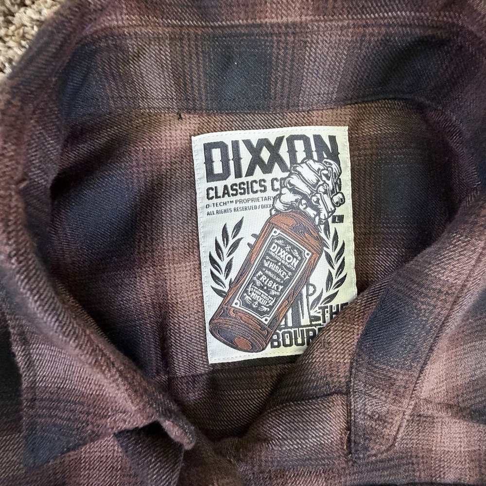 Dixxon Flannel Shirt The Bourbon Mens L Brown Plaid Long Sleeve Button Down - Picture 10 of 11